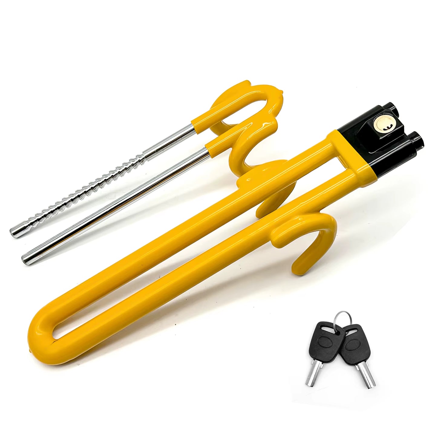 Yellow Steering Wheel Lock - Heavy Duty Antitheft Device and Car Security Lock with Adjustable Locking and 2 Keys