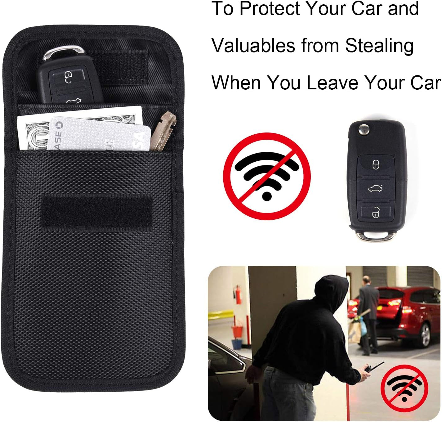Faraday Pouch for Car Keys, Car Key Signal Blocking Pouch, RFID Blocker for Car Keys, Anti-Theft Remote Keyless Entry Protector - Black