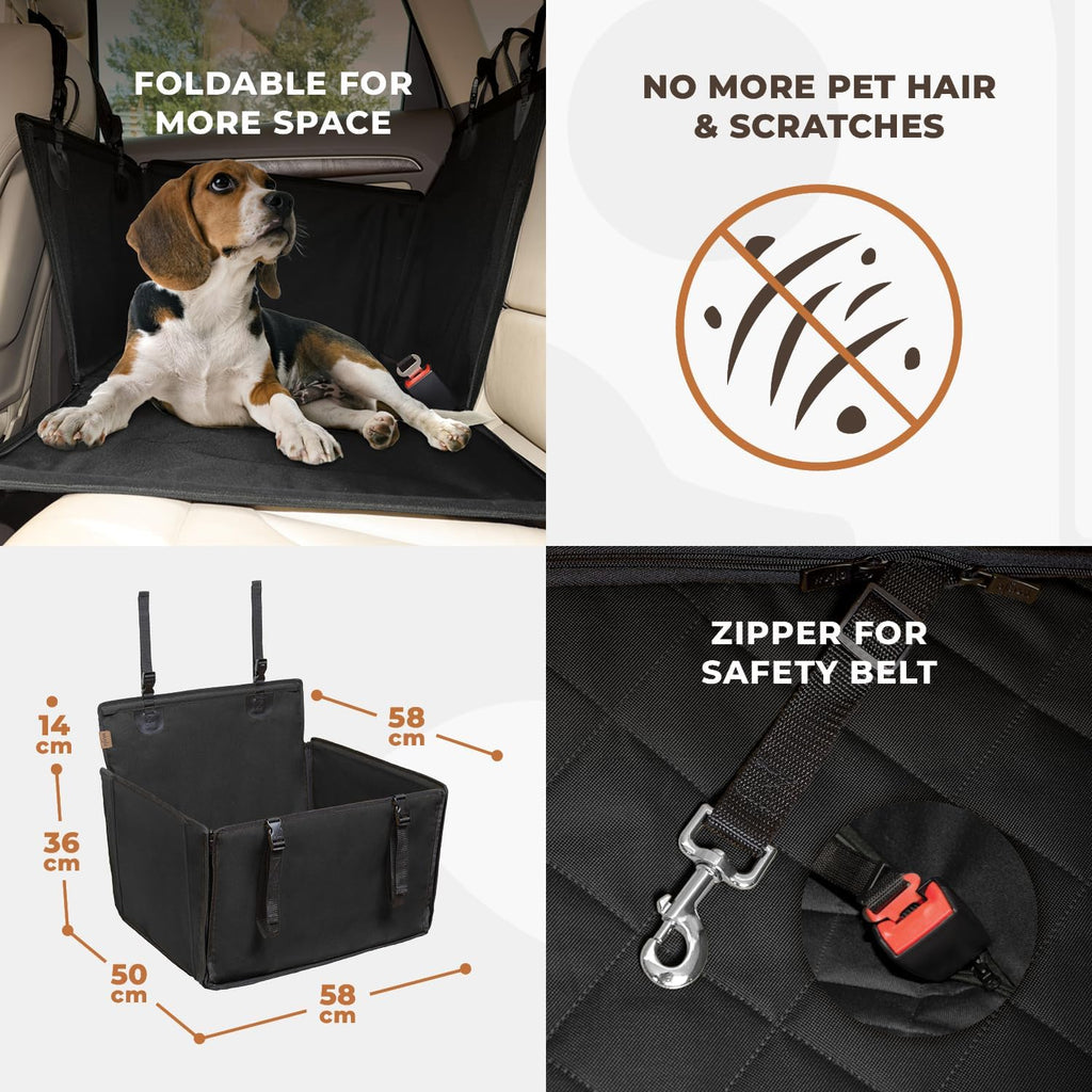 Extra Stable Dog Car Seat - Reinforced for Medium-Sized Dogs with 4 Fastening Straps - Robust and Waterproof Pet Seat for the Back of the Car (M Size, Black) (PS-2-M)