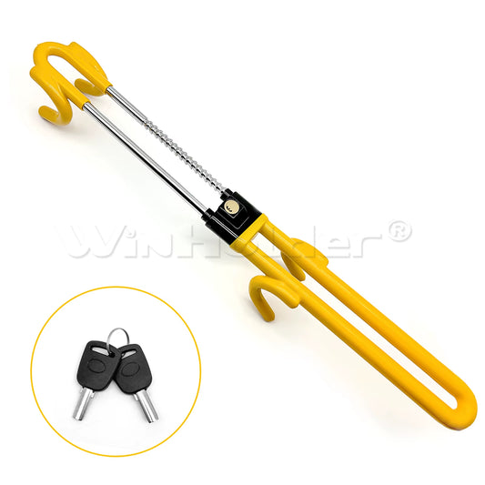 Yellow Steering Wheel Lock - Heavy Duty Antitheft Device and Car Security Lock with Adjustable Locking and 2 Keys