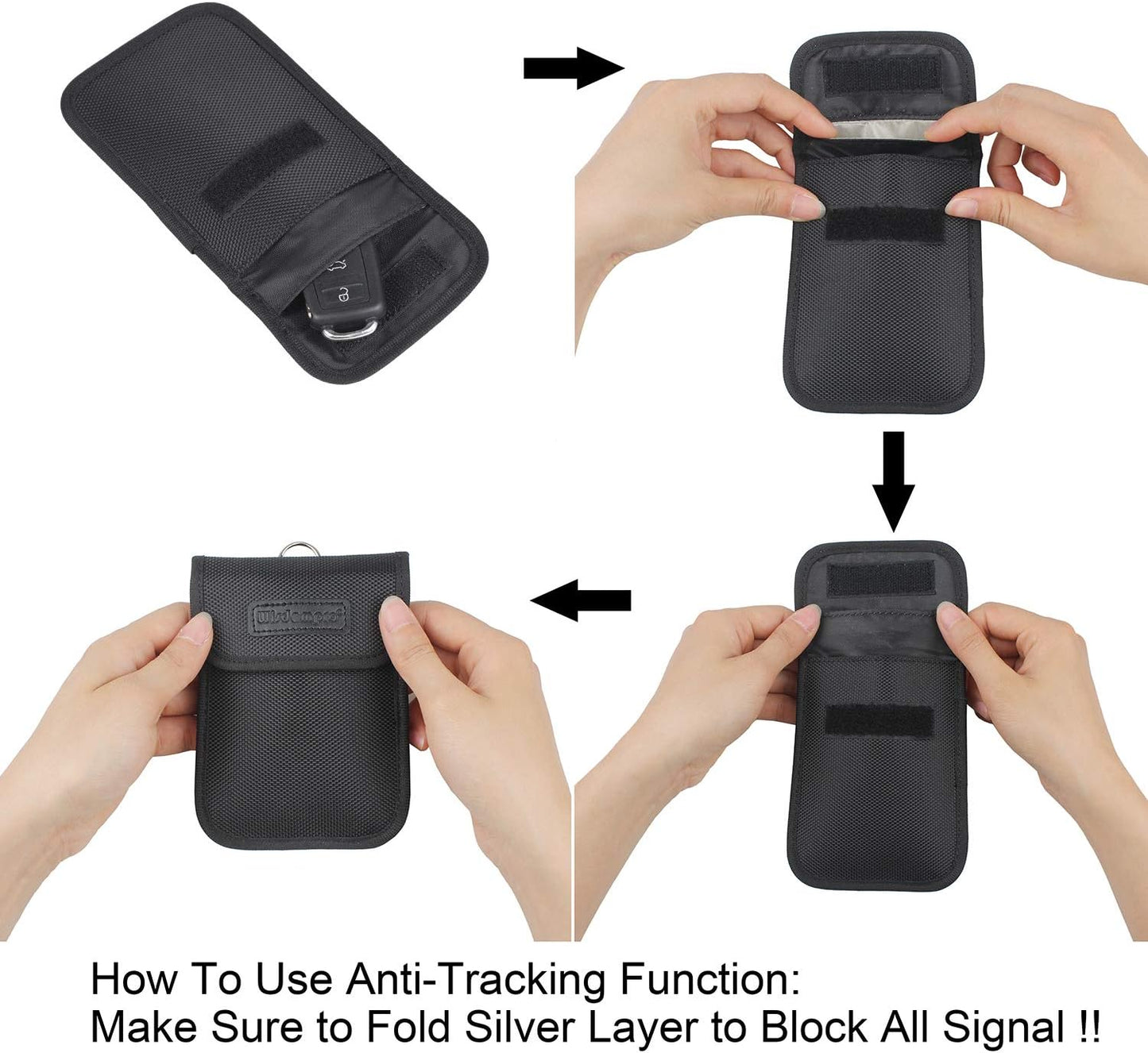 Faraday Pouch for Car Keys, Car Key Signal Blocking Pouch, RFID Blocker for Car Keys, Anti-Theft Remote Keyless Entry Protector - Black