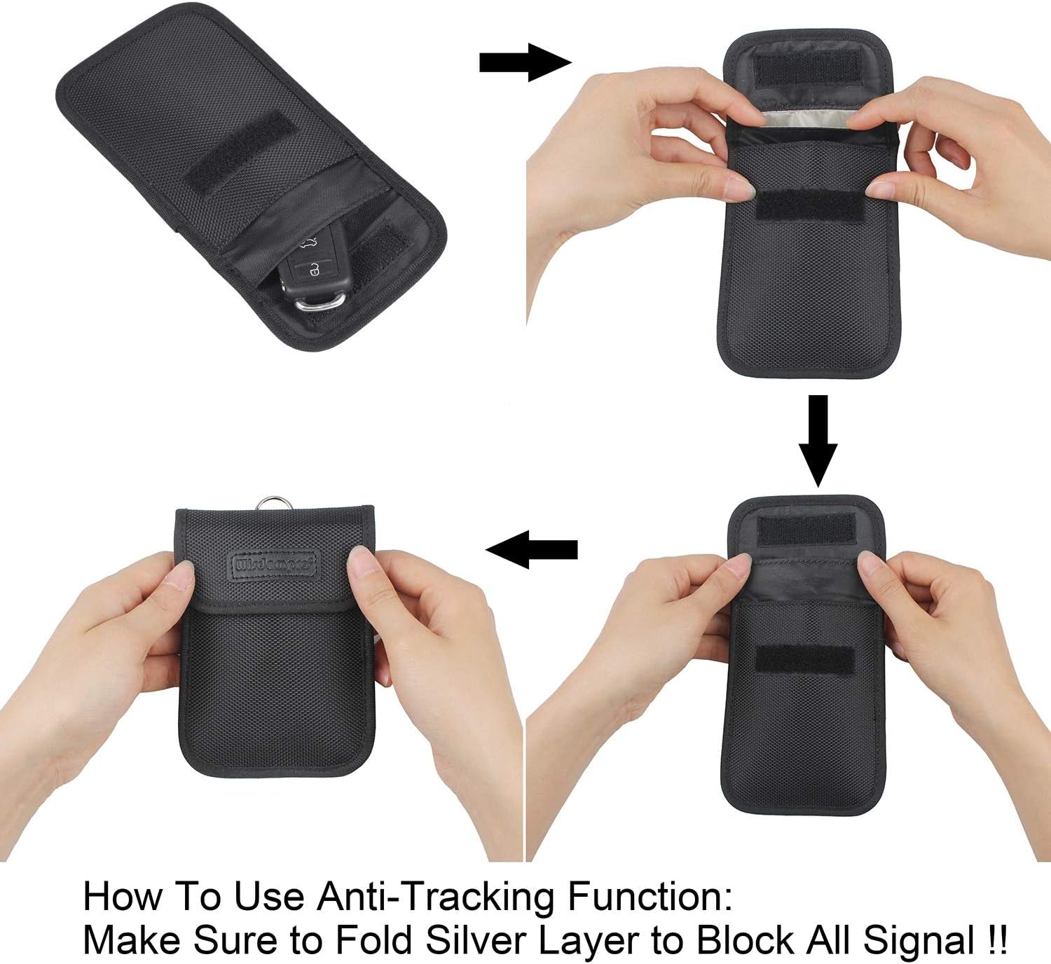 Faraday Pouch for Car Keys, Car Key Signal Blocking Pouch, RFID Blocker for Car Keys, Anti-Theft Remote Keyless Entry Protector - Black