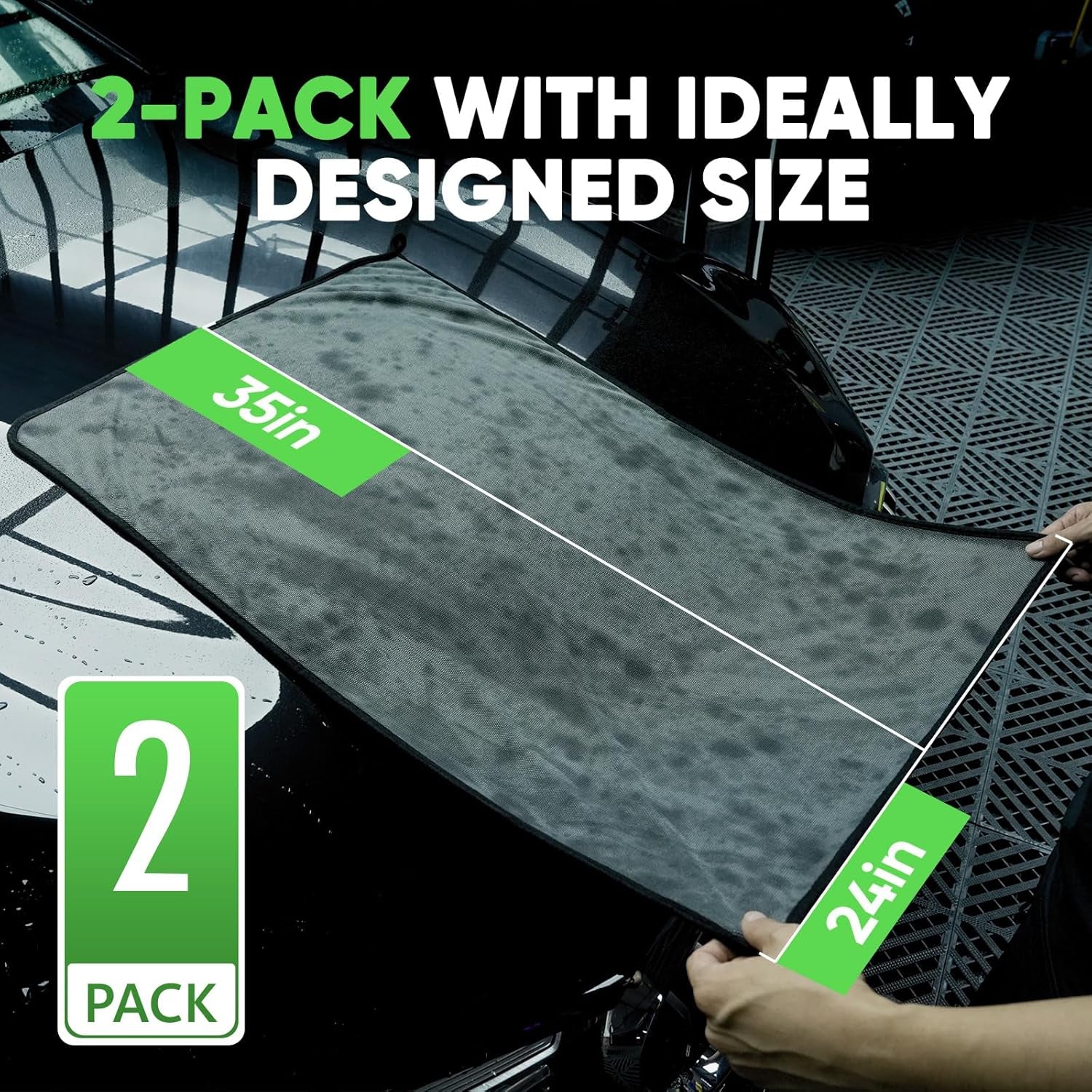 2-Pack Microfiber Towels (35"X 24") Extra Large Ultra Absorbent Drying Towel for Cars and Trucks, without Streaks, Scratches, or Water Spots
