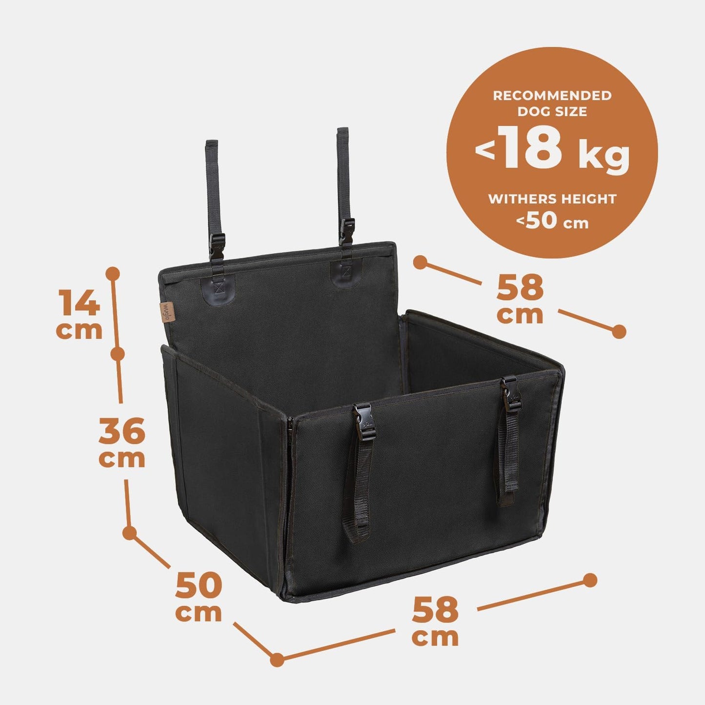 Extra Stable Dog Car Seat - Reinforced for Medium-Sized Dogs with 4 Fastening Straps - Robust and Waterproof Pet Seat for the Back of the Car (M Size, Black) (PS-2-M)