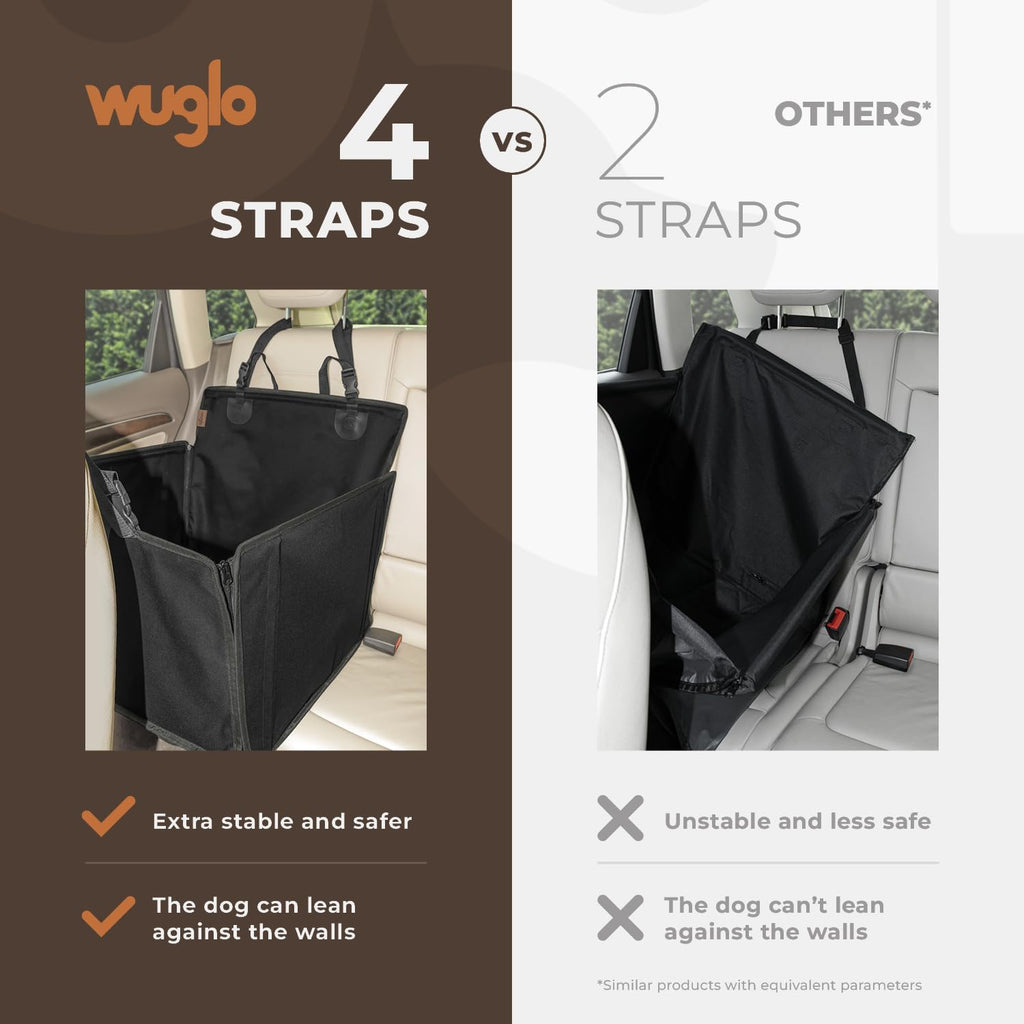 Extra Stable Dog Car Seat - Reinforced for Medium-Sized Dogs with 4 Fastening Straps - Robust and Waterproof Pet Seat for the Back of the Car (M Size, Black) (PS-2-M)