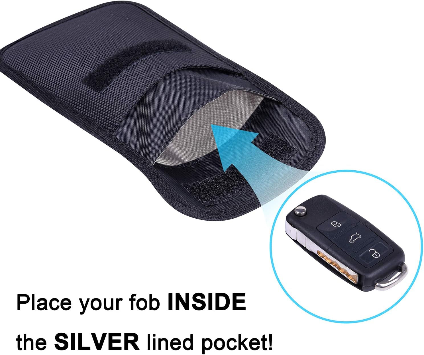 Faraday Pouch for Car Keys, Car Key Signal Blocking Pouch, RFID Blocker for Car Keys, Anti-Theft Remote Keyless Entry Protector - Black