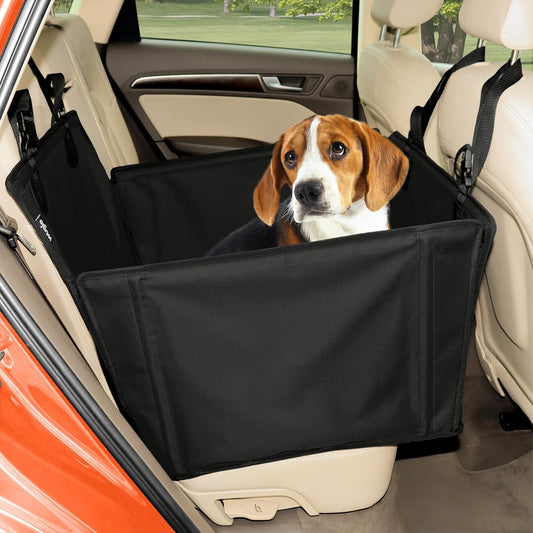 Extra Stable Dog Car Seat - Reinforced for Medium-Sized Dogs with 4 Fastening Straps - Robust and Waterproof Pet Seat for the Back of the Car (M Size, Black) (PS-2-M)