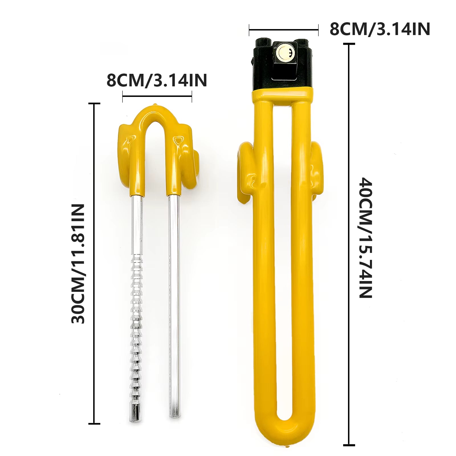 Yellow Steering Wheel Lock - Heavy Duty Antitheft Device and Car Security Lock with Adjustable Locking and 2 Keys