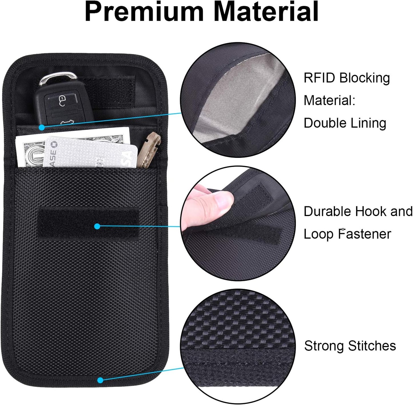 Faraday Pouch for Car Keys, Car Key Signal Blocking Pouch, RFID Blocker for Car Keys, Anti-Theft Remote Keyless Entry Protector - Black