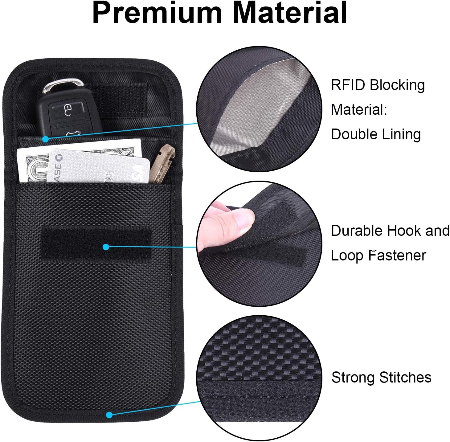 Faraday Pouch for Car Keys, Car Key Signal Blocking Pouch, RFID Blocker for Car Keys, Anti-Theft Remote Keyless Entry Protector - Black